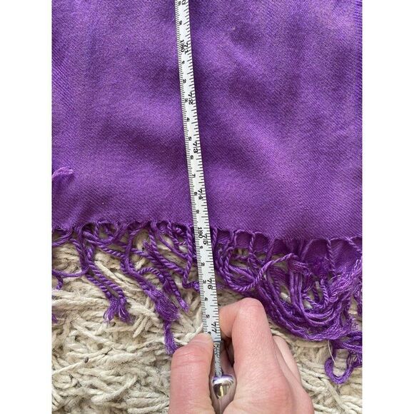 Purple Pashmina Shawl Wrap Fringe Wool Blend - Picture 3 of 4